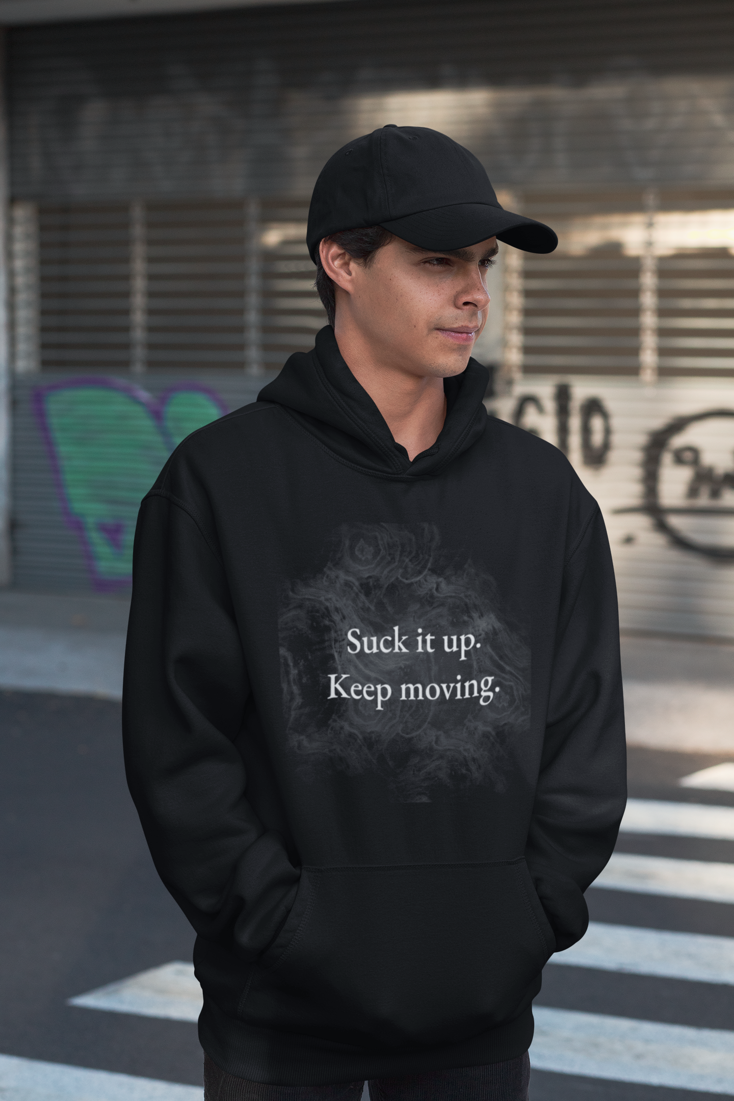 Suck It Up Keep Moving Hoodie – Motivational Black Hoodie for Resilience & Grit | Shepherd’s Rune