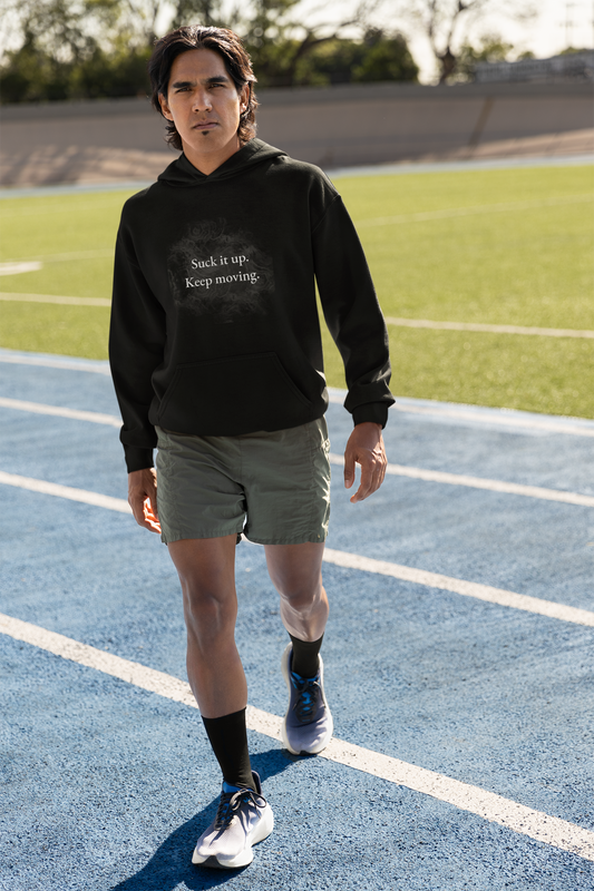 Suck It Up Keep Moving Hoodie – Motivational Black Hoodie for Resilience & Grit | Shepherd’s Rune