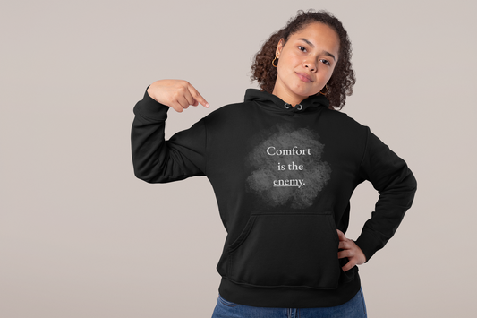 Comfort Is The Enemy Hoodie – Black Motivational Hoodie for Growth & Ambition | Shepherd’s Rune