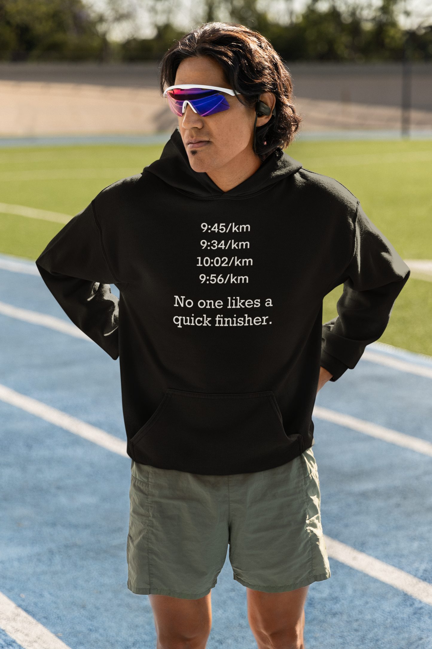 Funny Hoodie for runners – “No One Likes a Quick Finisher Anyways” Adult Humor